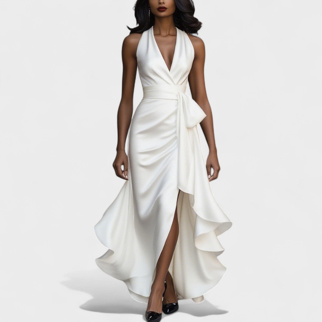 Ема - Сатенена официална рокля с volani