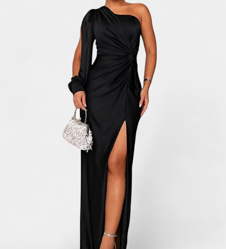 Габриела Асиметрична Рокля с Драпиране на Едно Рамо