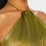 Метална рокля Хана с открит гръб и висок разрез