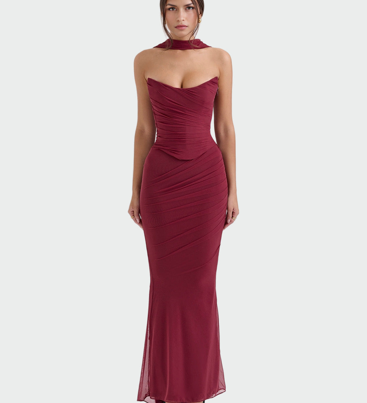 Лора | Дълга Drapirana Рокля с Яка