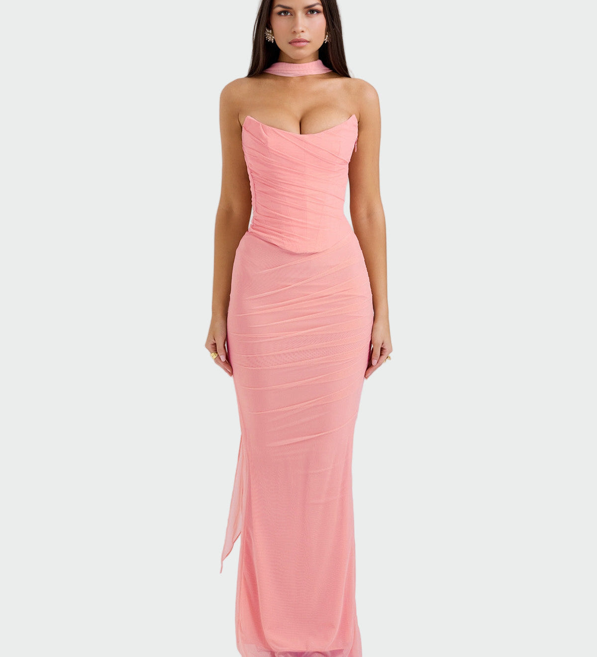 Лора | Дълга Drapirana Рокля с Яка