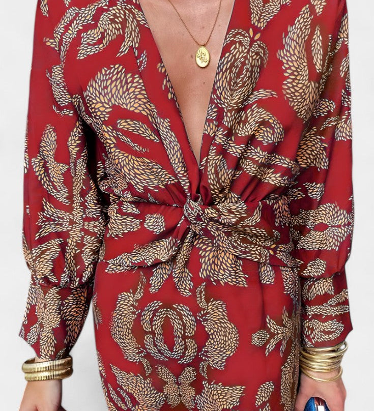 Ема Макси Рокля с V Изрез и Преден Чвор