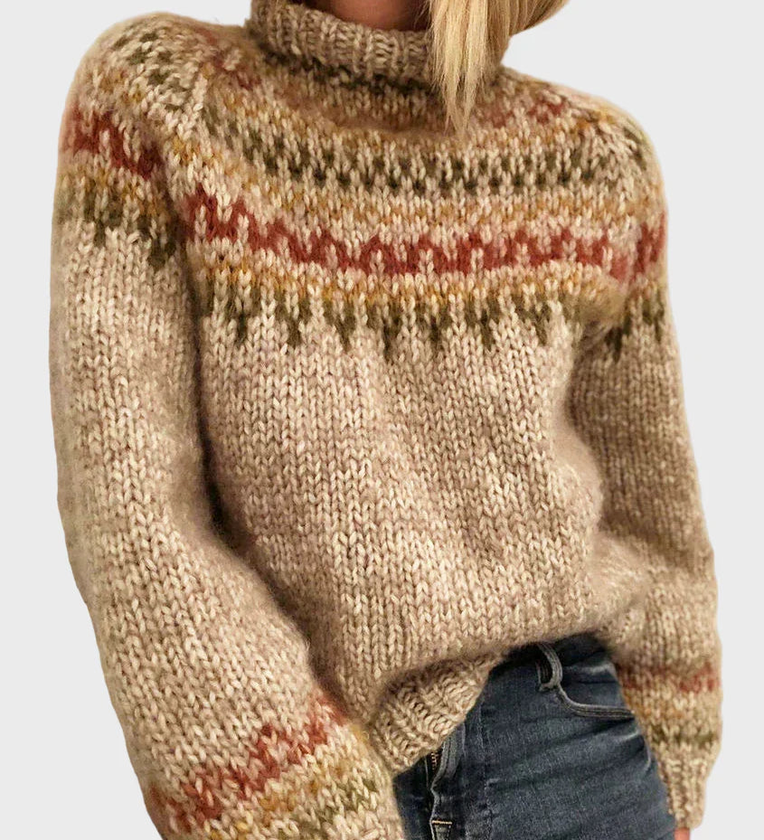 Плетен Дамски Пуловер с Кръгло Деколте