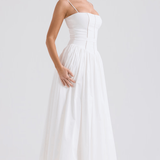 Макси рокля с тънки презрамки и цветен десен