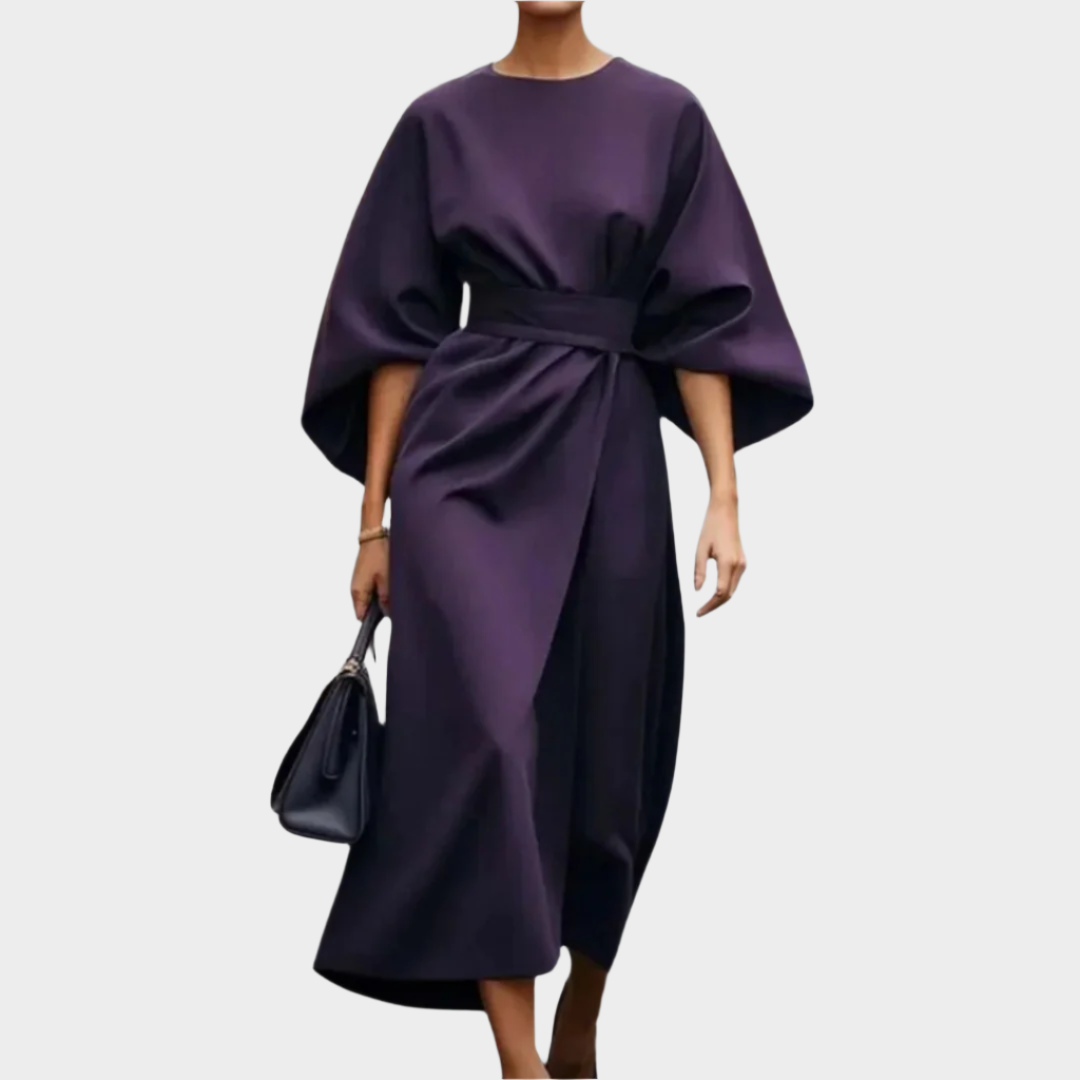 Сикато Минималистична Рокля с Колан и Широки Ръкави