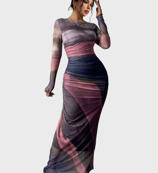 Торина – Дълга удобна рокля с десен