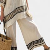 Комплект Медитеран Дейзи от бамбукова материя с елегантни червени и зелени ивици