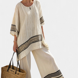 Комплект Медитеран Дейзи от бамбукова материя с елегантни червени и зелени ивици