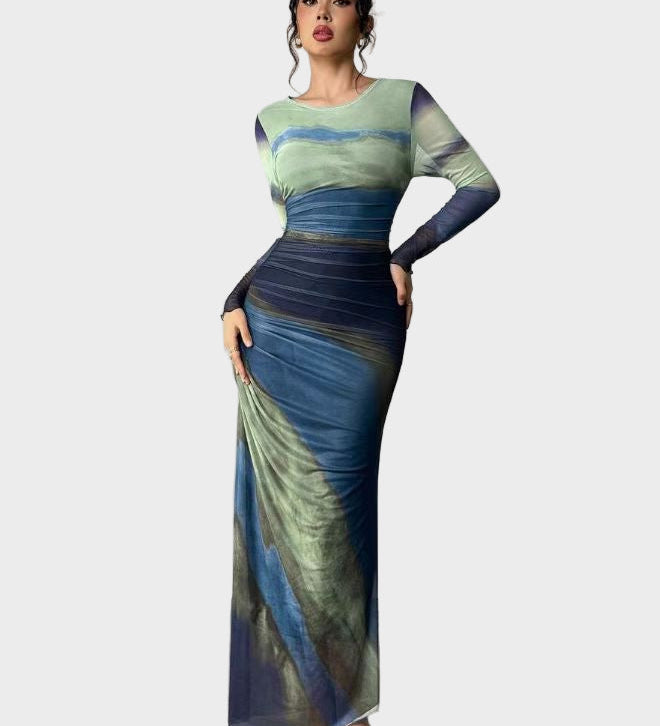 Торина – Дълга удобна рокля с десен