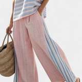 Комплект от ленен бамбук Дейзи Средиземноморски в нежно розов цвят с елегантни сини ивици