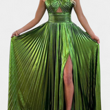 Бранимира Макси Рокля Металик с Преклоп и Разкроя