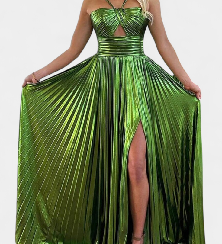 Бранимира Макси Рокля Металик с Преклоп и Разкроя