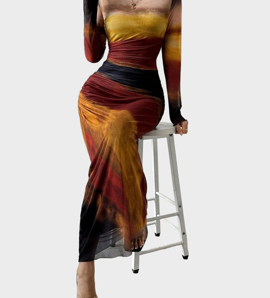 Торина – Дълга удобна рокля с десен