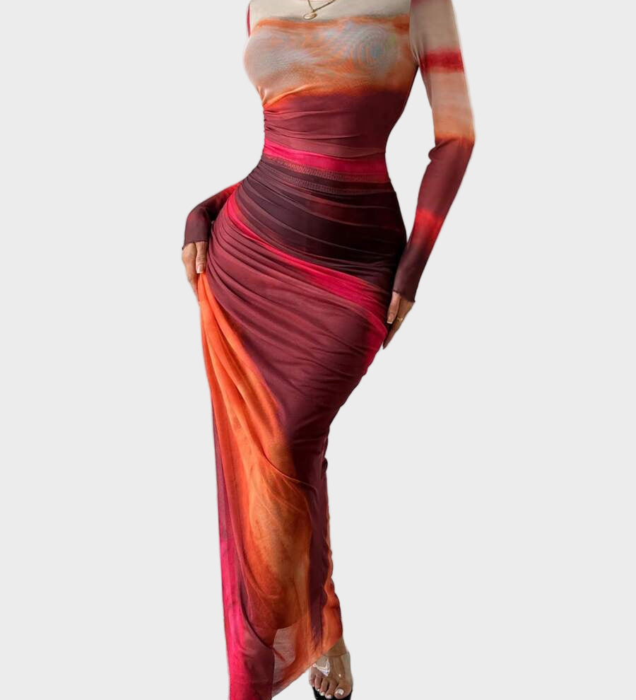 Торина – Дълга удобна рокля с десен