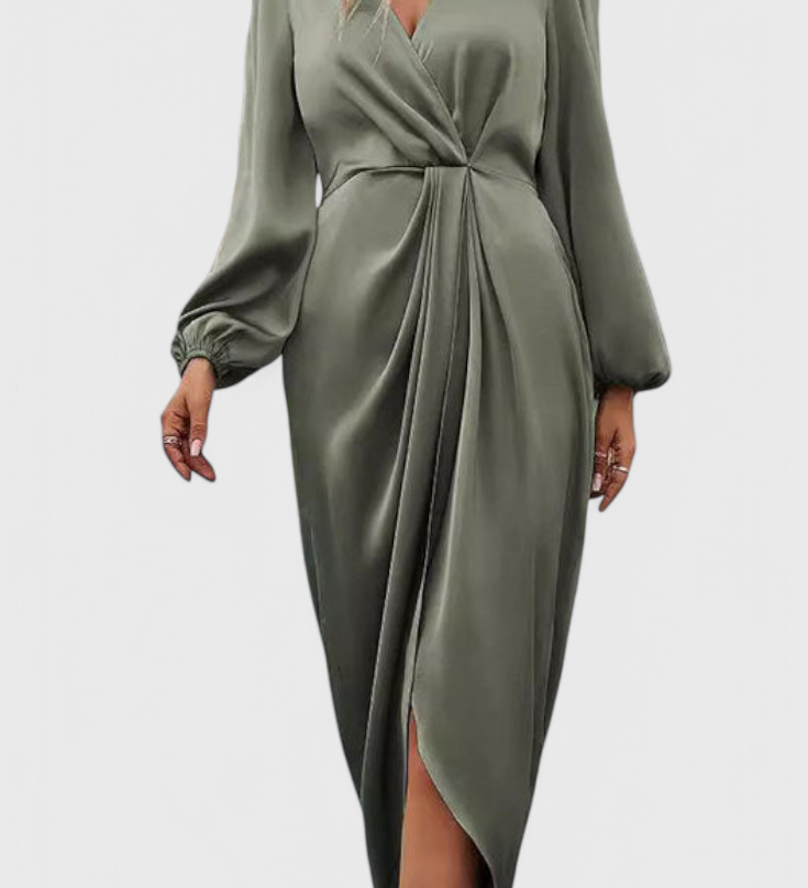 Андреа Елегантна Дълга Рокля с V-Изрез и Страничен Разрез