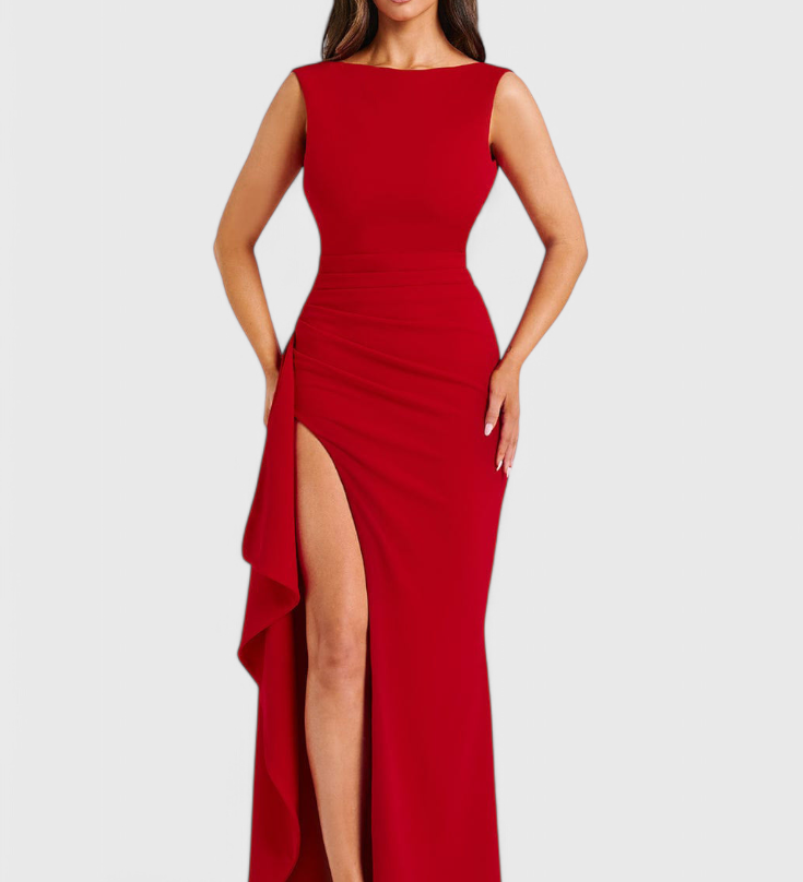 Ивана Рокля от Сатен с Отворен Гръб и Голям Разрез