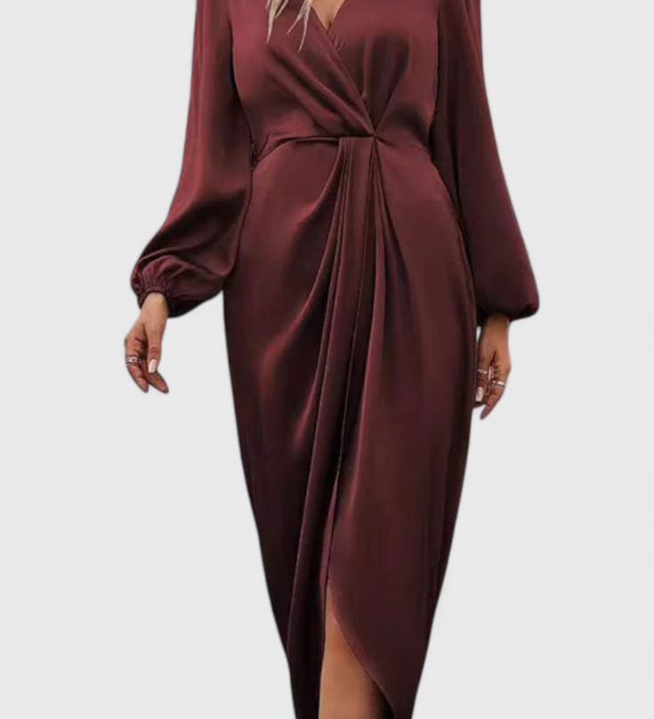 Андреа Елегантна Дълга Рокля с V-Изрез и Страничен Разрез