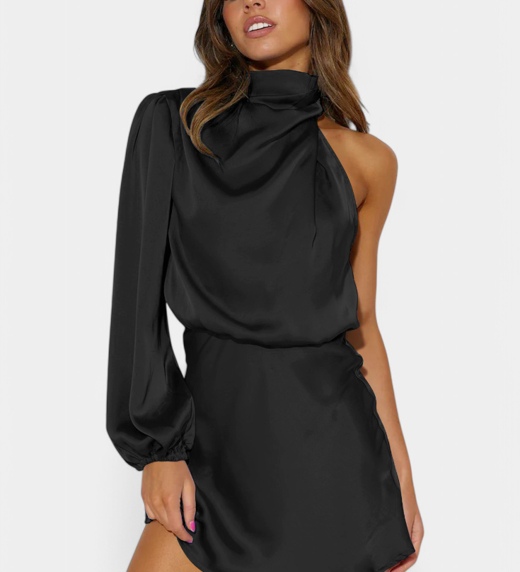 Мини рокля Джелена с драпиране на едно рамо