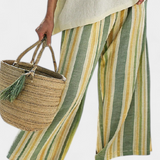 Комплект Дейзи от бамбуков лен Средиземно море с маслинени райета за освежаващ и елегантен стил