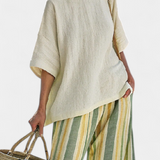 Комплект Дейзи от бамбуков лен Средиземно море с маслинени райета за освежаващ и елегантен стил