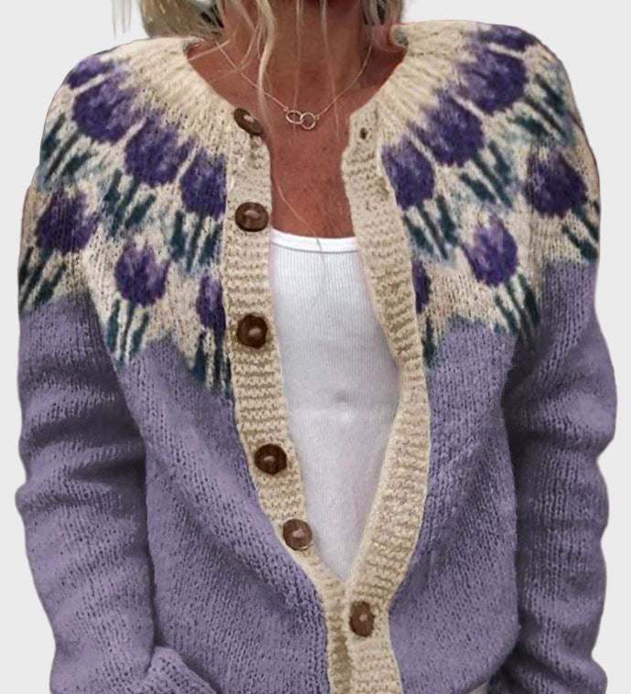 Плетен Жилетка с Цветен Узор