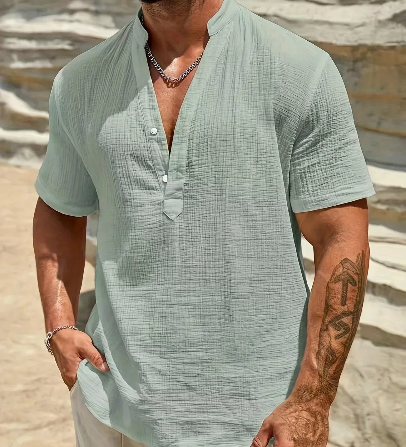 Елиян - Елегантна лятна риза с висока яка