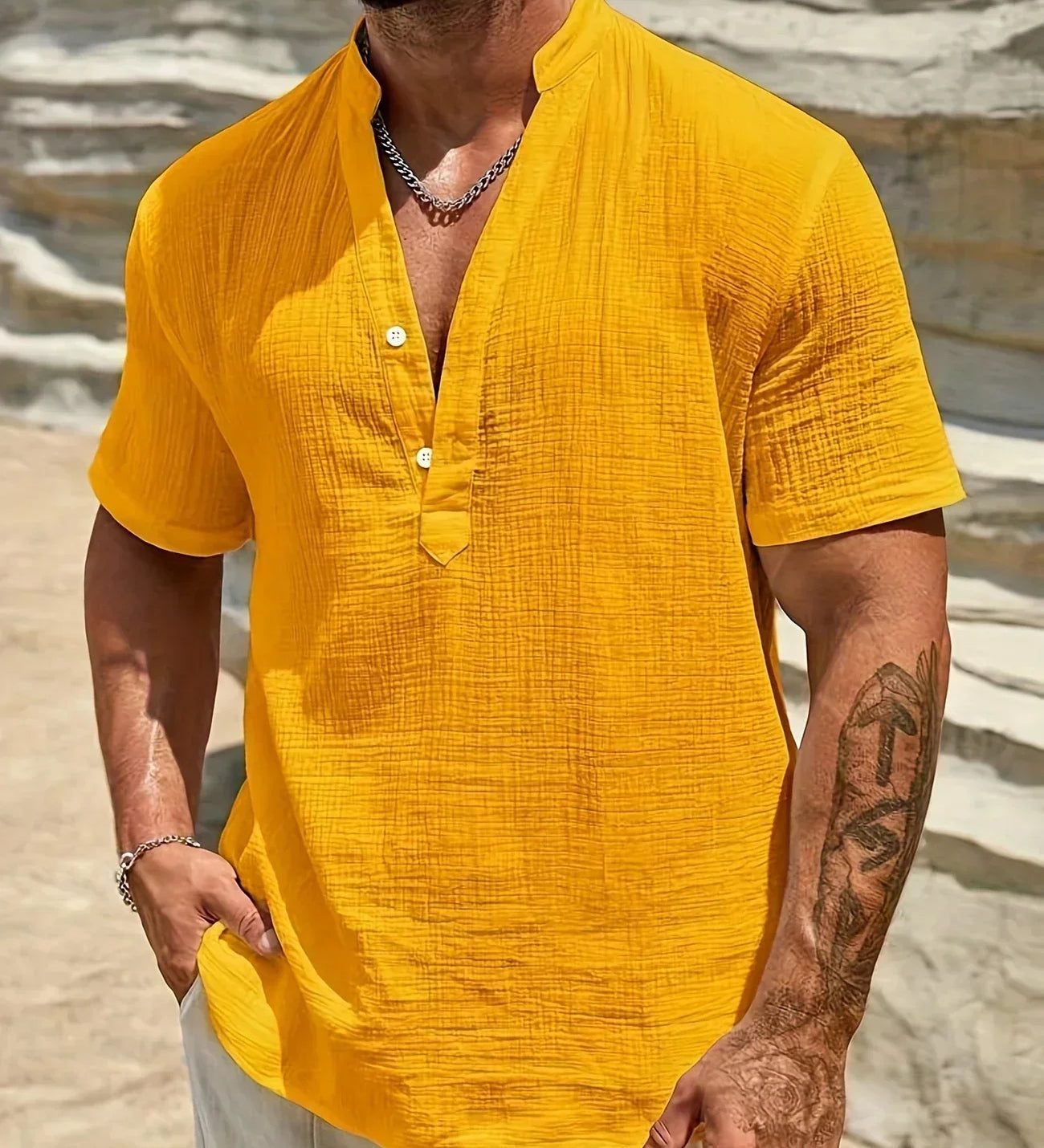 Елиян - Елегантна лятна риза с висока яка