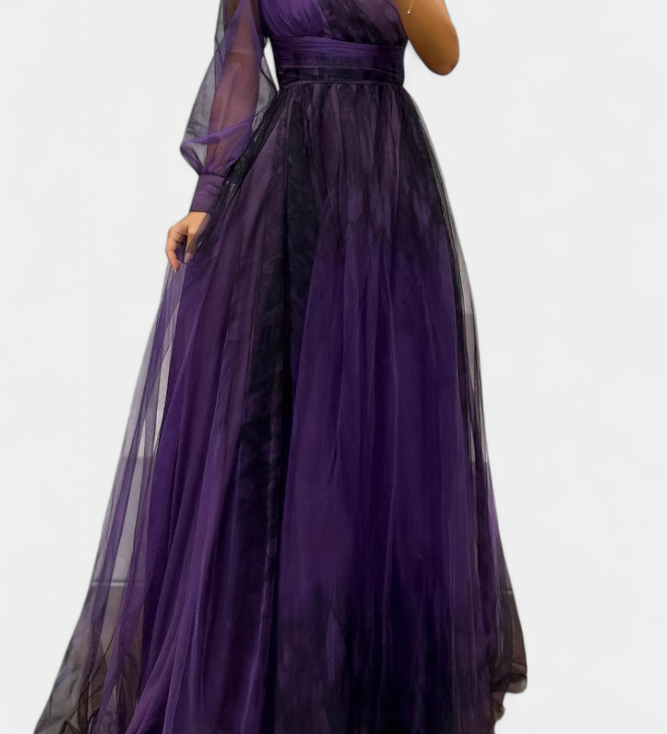 Наталия Макси Рокля от Шифон с Открито Рамо и Обемен Цвете