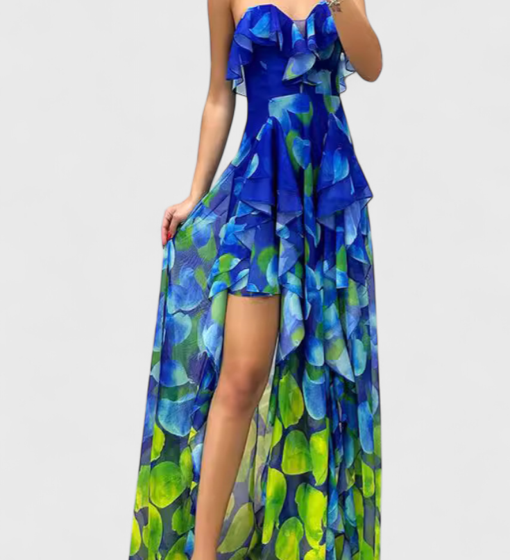 Зринка Макси Рокля без Ръкави с Волани и Градиентно Отворена