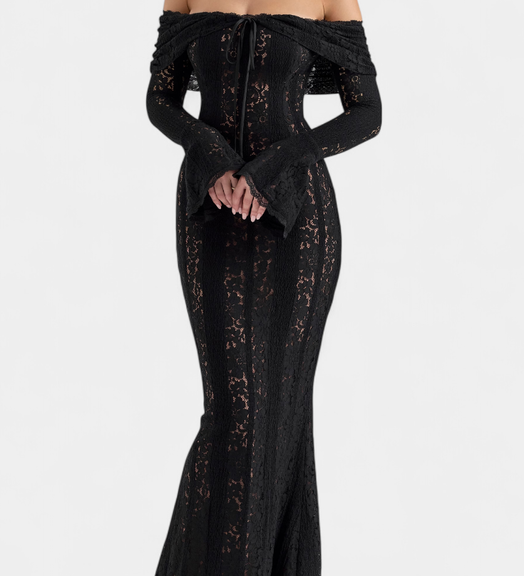 Макси рокля "Josipa" с открити рамене от дантела