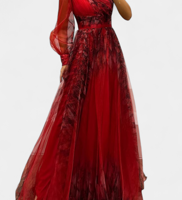 Наталия Макси Рокля от Шифон с Открито Рамо и Обемен Цвете