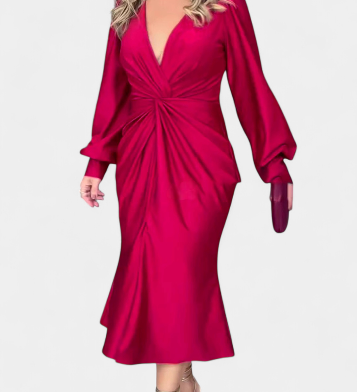 Веселка Дълга Рокля с Дълги Ръкави и V-Изрез