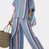 Елегантен комплект райе Daisy в нюанси на малва и светлосиньо за изискан вид