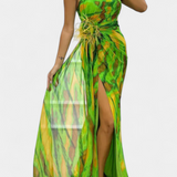 Бланка Макси Асиметрична Рокля с Вибрантен Узор