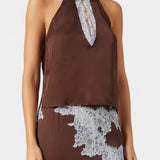 Драгийца Комплект Топ и Пола с Контрастни Чипкови Пана