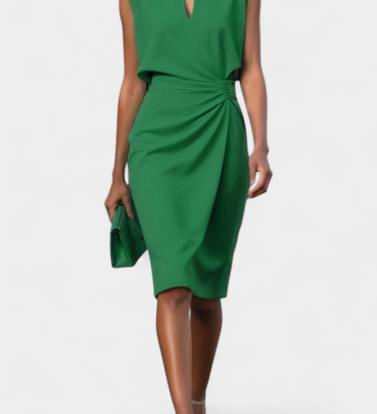 Маша Миди Рокля с Дълги Ръкави и Кръгло Деколте