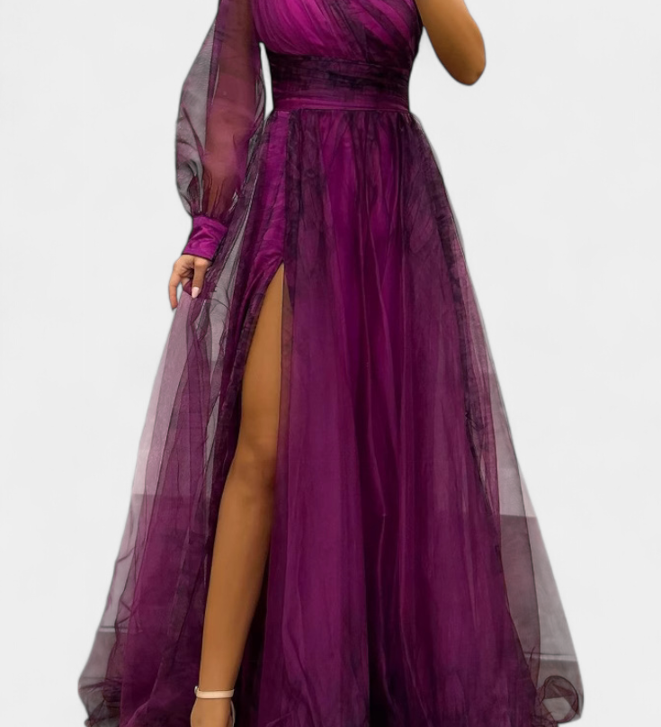 Наталия Макси Рокля от Шифон с Открито Рамо и Обемен Цвете