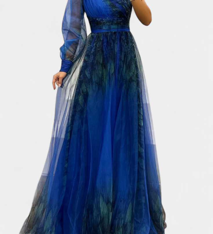 Наталия Макси Рокля от Шифон с Открито Рамо и Обемен Цвете