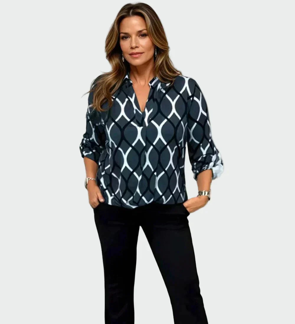 Кежуал риза с дълги ръкави и елегантен десен